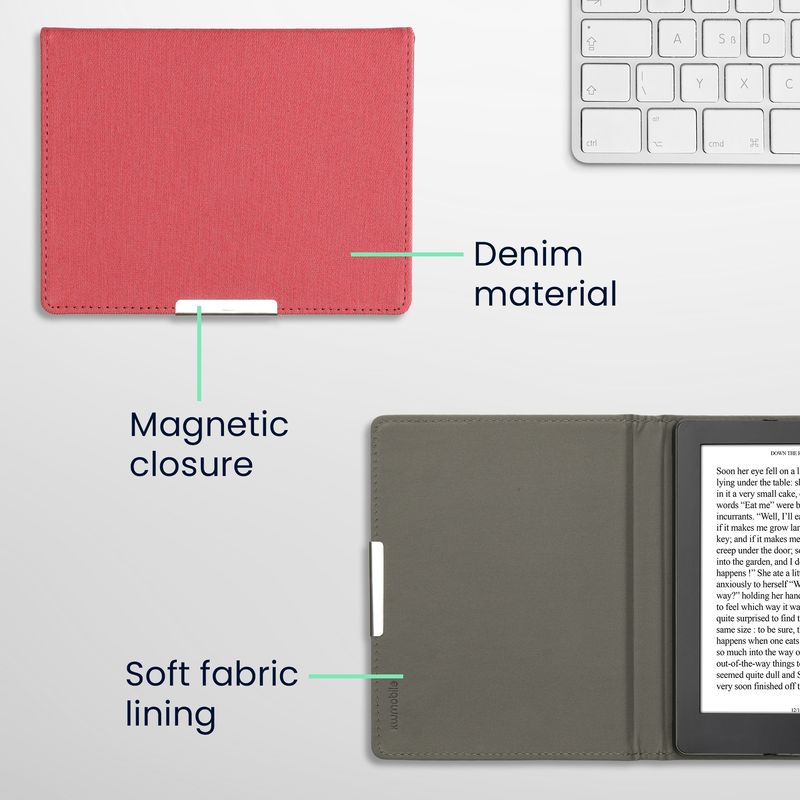 Laptop, Telefoane si Tablete - Ebook reader si accesorii - Accesorii eBook Reader - Husa pentru eBook Reader Kwmobile pentru Kobo Aura H2O Edition 2, inchidere magnetica, textil, rosu - Infinity.ro