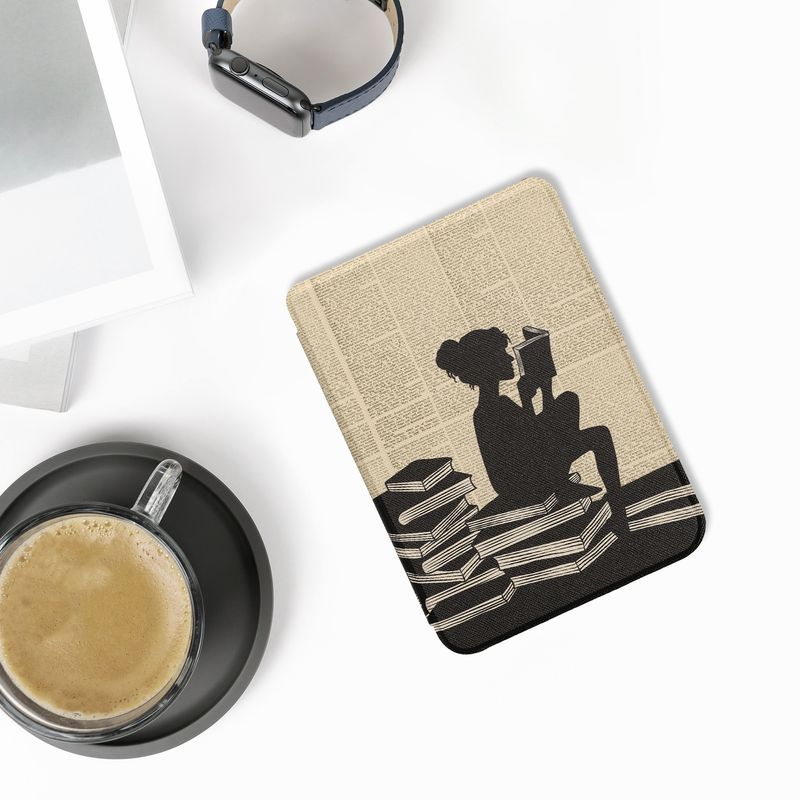 Laptop, Telefoane si Tablete - Ebook reader si accesorii - Accesorii eBook Reader - Husa pentru eBook Reader Kwmobile pentru Kobo Clara BW, Clara Colour, functie Sleep/Wake, piele ecologica, negru, bej - Infinity.ro