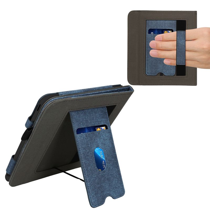 Laptop, Telefoane si Tablete - Ebook reader si accesorii - Accesorii eBook Reader - Husa pentru eBook Reader Kwmobile pentru Kobo Libra Colour, inchidere magnetica, piele ecologica, albastru, gri - Infinity.ro