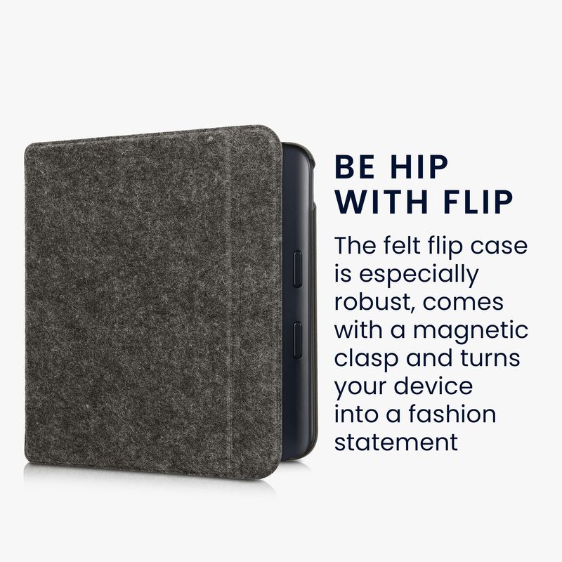 Laptop, Telefoane si Tablete - Ebook reader si accesorii - Accesorii eBook Reader - Husa pentru eBook Reader Kwmobile pentru Kobo Libra Colour, inchidere magnetica, fetru, textil, gri - Infinity.ro