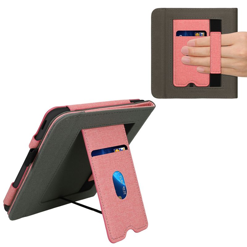 Laptop, Telefoane si Tablete - Ebook reader si accesorii - Accesorii eBook Reader - Husa pentru eBook Reader Kwmobile pentru Kobo Libra Colour, inchidere magnetica, piele ecologica, roz, gri - Infinity.ro