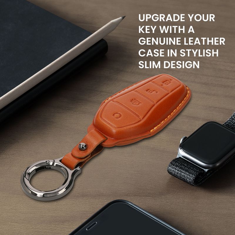 Auto si Moto - Electronice auto - Accesorii electronice auto - Husa pentru cheie auto Kwmobile pentru BYD Atto 3, Atto 2, Sealion, Han, anti-alunecare, piele naturala, maro - Infinity.ro