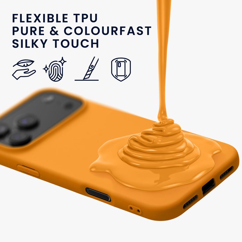 Laptop, Telefoane si Tablete - Telefoane mobile si accesorii - Accesorii Telefoane - Huse telefoane - Husa Kwmobile pentru iPhone 17 Pro Max, incarcare wireless, anti-alunecare, silicon, portocaliu - Infinity.ro
