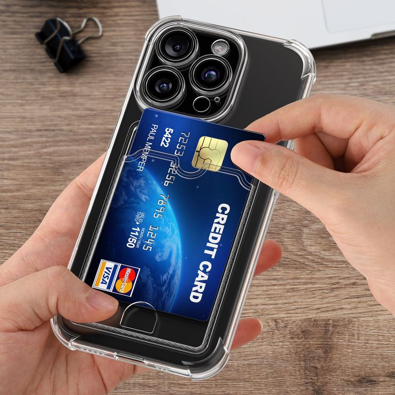 Laptop, Telefoane si Tablete - Telefoane mobile si accesorii - Accesorii Telefoane - Huse telefoane - Husa Kwmobile pentru iPhone 15 Pro, buzunar card, TPU, transparent - Infinity.ro