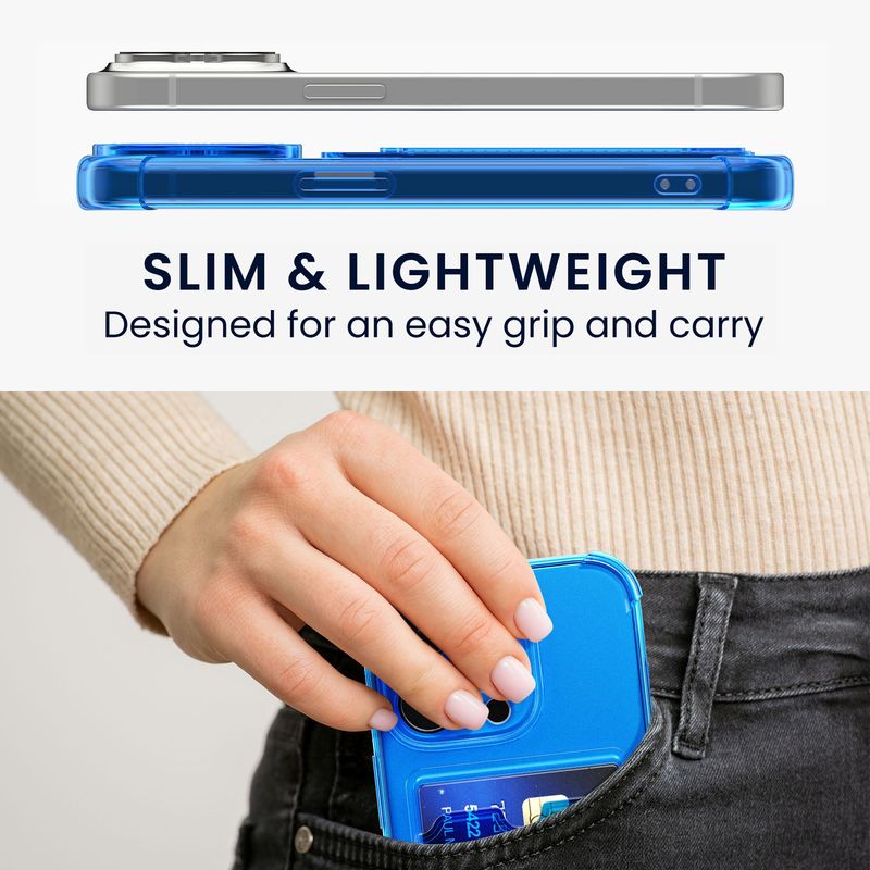 Laptop, Telefoane si Tablete - Telefoane mobile si accesorii - Accesorii Telefoane - Huse telefoane - Husa Kwmobile pentru iPhone 15 Pro, buzunar card, TPU, albastru, transparent - Infinity.ro