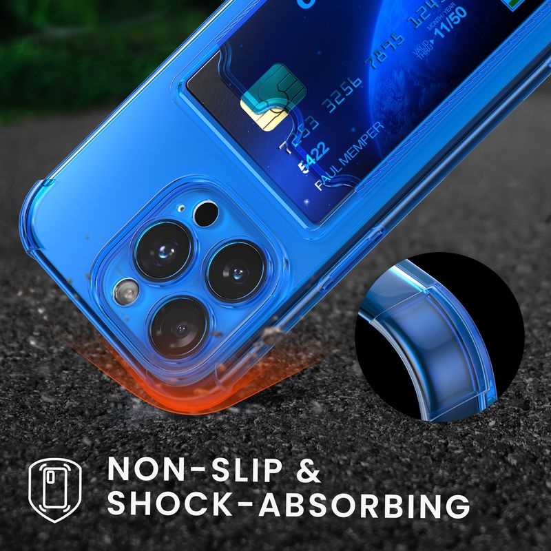 Laptop, Telefoane si Tablete - Telefoane mobile si accesorii - Accesorii Telefoane - Huse telefoane - Husa Kwmobile pentru iPhone 15 Pro, buzunar card, TPU, albastru, transparent - Infinity.ro
