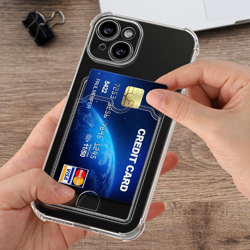Laptop, Telefoane si Tablete - Telefoane mobile si accesorii - Accesorii Telefoane - Huse telefoane - Husa Kwmobile pentru iPhone 15, buzunar card, TPU, transparent - Infinity.ro