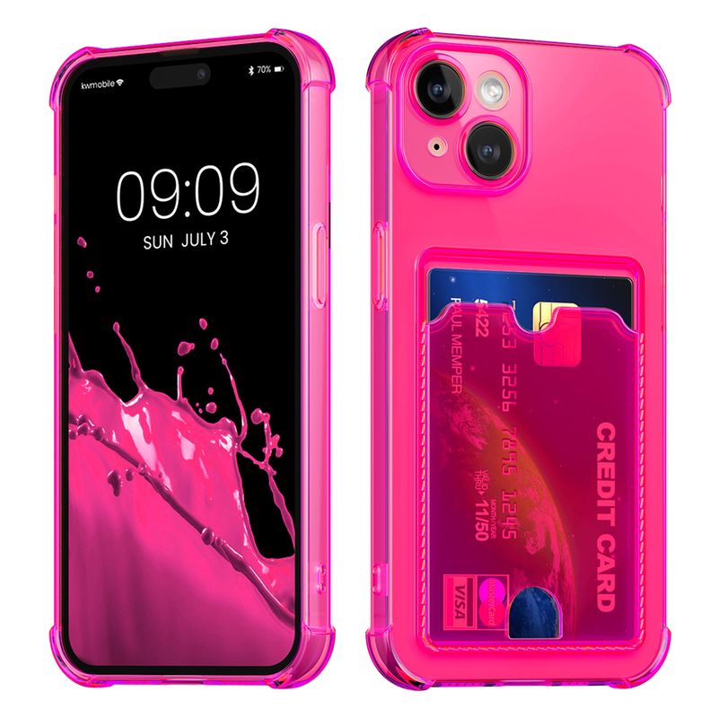 Laptop, Telefoane si Tablete - Telefoane mobile si accesorii - Accesorii Telefoane - Huse telefoane - Husa Kwmobile pentru iPhone 15, buzunar card, TPU, roz, transparent - Infinity.ro