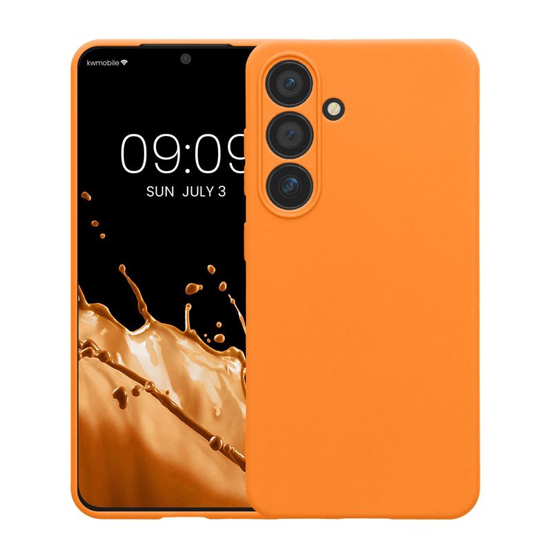 Laptop, Telefoane si Tablete - Telefoane mobile si accesorii - Accesorii Telefoane - Huse telefoane - Husa Kwmobile pentru Samsung Galaxy S24, anti-alunecare, protectie la zgarieturi, silicon, portocaliu - Infinity.ro