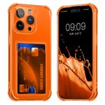 Laptop, Telefoane si Tablete - Telefoane mobile si accesorii - Accesorii Telefoane - Huse telefoane - Husa Kwmobile pentru iPhone 15 Pro Max, buzunar card, TPU, portocaliu, transparent - Infinity.ro