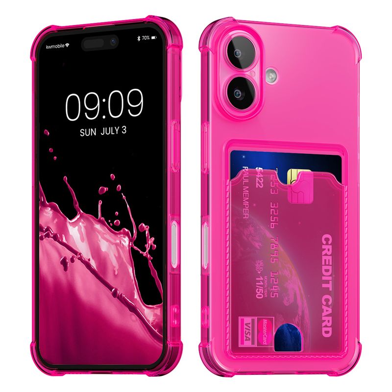 Laptop, Telefoane si Tablete - Telefoane mobile si accesorii - Accesorii Telefoane - Huse telefoane - Husa Kwmobile pentru iPhone 16, buzunar card, TPU, roz, transparent - Infinity.ro