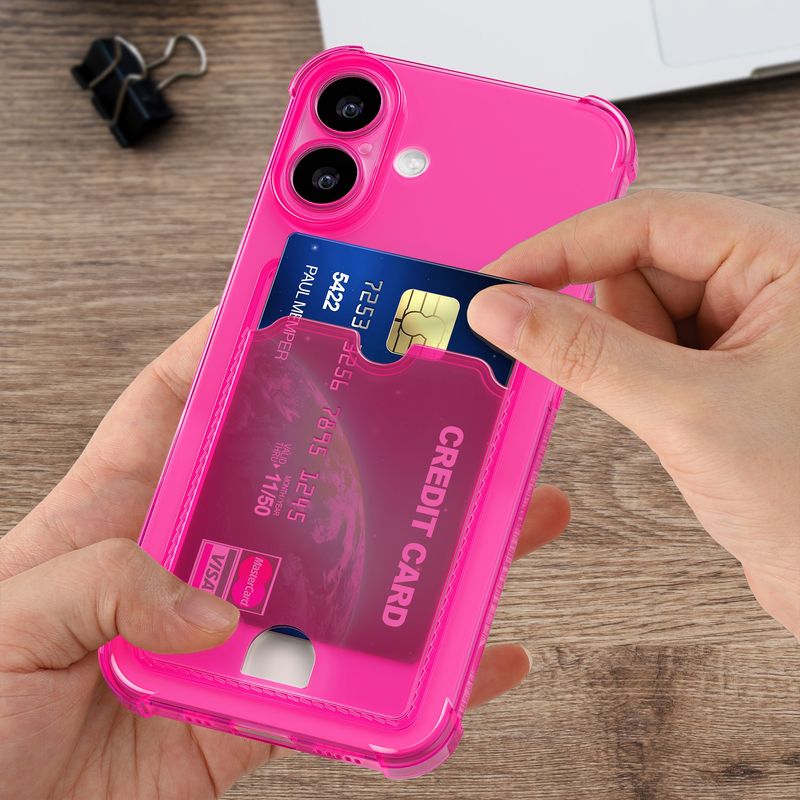 Laptop, Telefoane si Tablete - Telefoane mobile si accesorii - Accesorii Telefoane - Huse telefoane - Husa Kwmobile pentru iPhone 16, buzunar card, TPU, roz, transparent - Infinity.ro