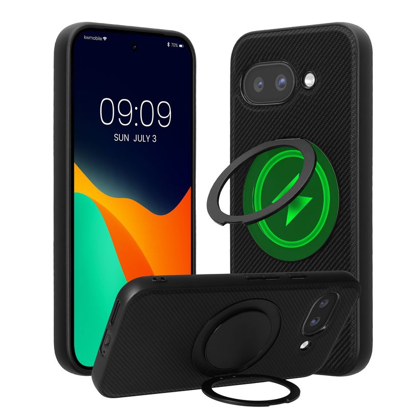 Laptop, Telefoane si Tablete - Telefoane mobile si accesorii - Accesorii Telefoane - Huse telefoane - Husa cu suport Kwmobile pentru Google Pixel 9a, compatibilitate MagSafe, plastic, piele ecologica, negru - Infinity.ro