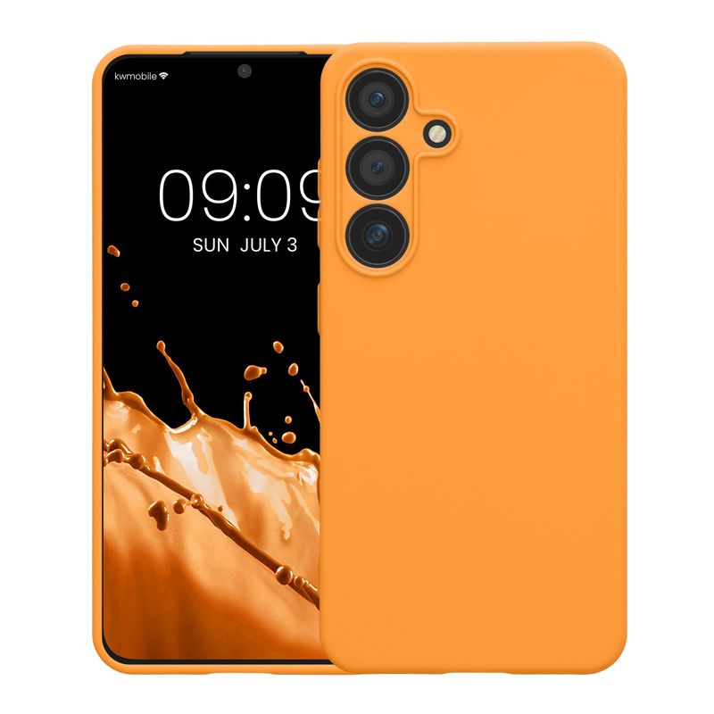 Laptop, Telefoane si Tablete - Telefoane mobile si accesorii - Accesorii Telefoane - Huse telefoane - Husa Kwmobile pentru Samsung Galaxy S25, anti-alunecare, protectie la zgarieturi, silicon, portocaliu - Infinity.ro