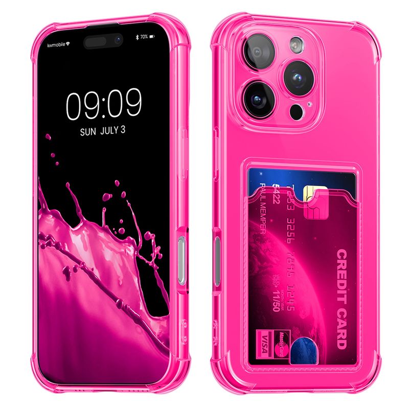 Laptop, Telefoane si Tablete - Telefoane mobile si accesorii - Accesorii Telefoane - Huse telefoane - Husa Kwmobile pentru iPhone 16 Pro Max, buzunar card, TPU, roz, transparent - Infinity.ro