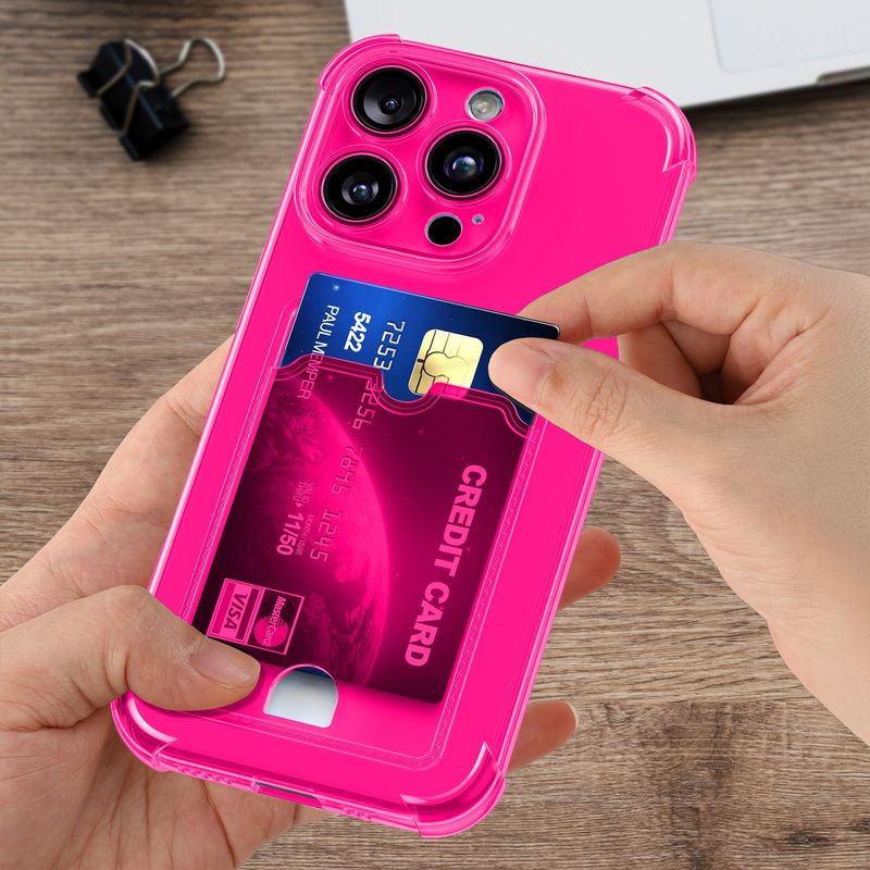 Laptop, Telefoane si Tablete - Telefoane mobile si accesorii - Accesorii Telefoane - Huse telefoane - Husa Kwmobile pentru iPhone 16 Pro Max, buzunar card, TPU, roz, transparent - Infinity.ro