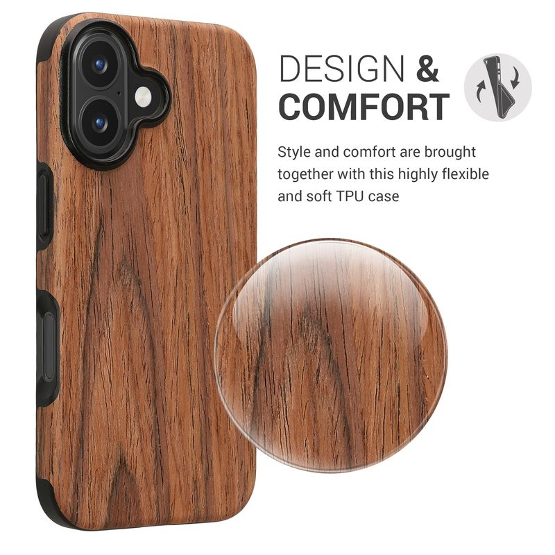 Laptop, Telefoane si Tablete - Telefoane mobile si accesorii - Accesorii Telefoane - Huse telefoane - Husa Kwmobile pentru iPhone 16, anti-alunecare, protectie la socuri, lemn, TPU, maro - Infinity.ro