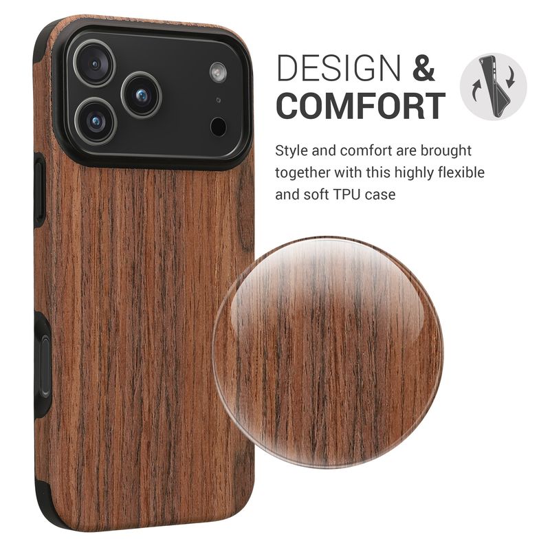 Laptop, Telefoane si Tablete - Telefoane mobile si accesorii - Accesorii Telefoane - Huse telefoane - Husa Kwmobile pentru iPhone 17 Pro Max, anti-alunecare, lemn, TPU, aspect maro - Infinity.ro