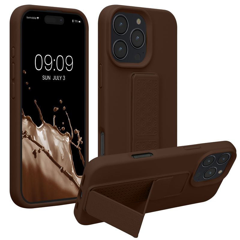 Laptop, Telefoane si Tablete - Telefoane mobile si accesorii - Accesorii Telefoane - Huse telefoane - Husa Kwmobile pentru iPhone 16 Pro Max, functie stand, silicon, maro - Infinity.ro