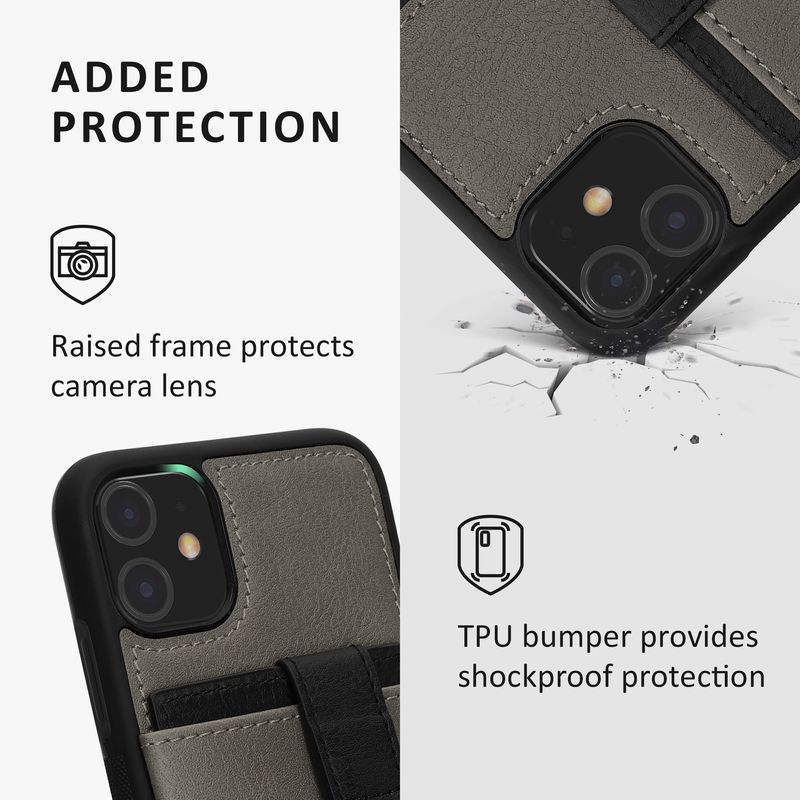 Laptop, Telefoane si Tablete - Telefoane mobile si accesorii - Accesorii Telefoane - Huse telefoane - Husa tip portofel Kalibri pentru iPhone 11, buzunar card, piele ecologica, TPU, gri, negru - Infinity.ro