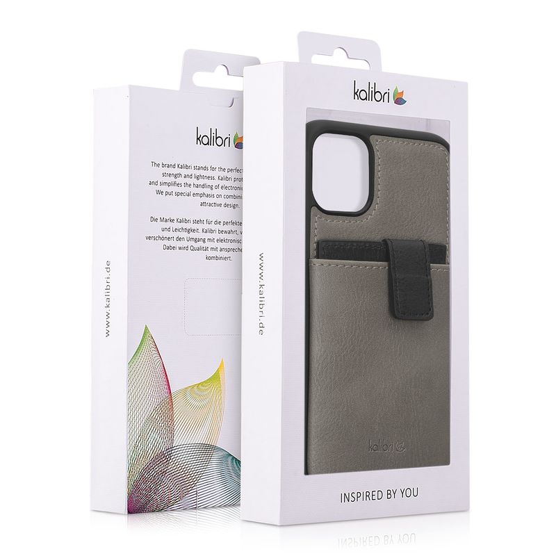 Laptop, Telefoane si Tablete - Telefoane mobile si accesorii - Accesorii Telefoane - Huse telefoane - Husa tip portofel Kalibri pentru iPhone 11, buzunar card, piele ecologica, TPU, gri, negru - Infinity.ro