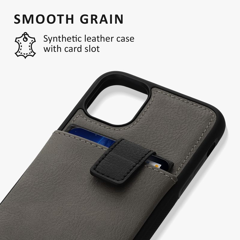 Laptop, Telefoane si Tablete - Telefoane mobile si accesorii - Accesorii Telefoane - Huse telefoane - Husa tip portofel Kalibri pentru iPhone 11, buzunar card, piele ecologica, TPU, gri, negru - Infinity.ro