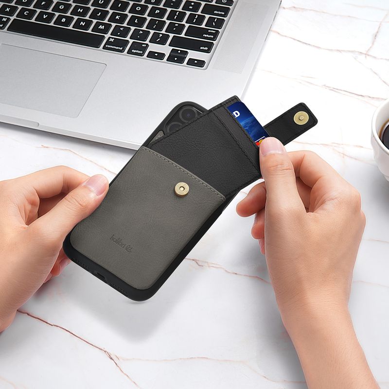 Laptop, Telefoane si Tablete - Telefoane mobile si accesorii - Accesorii Telefoane - Huse telefoane - Husa tip portofel Kalibri pentru iPhone 11, buzunar card, piele ecologica, TPU, gri, negru - Infinity.ro