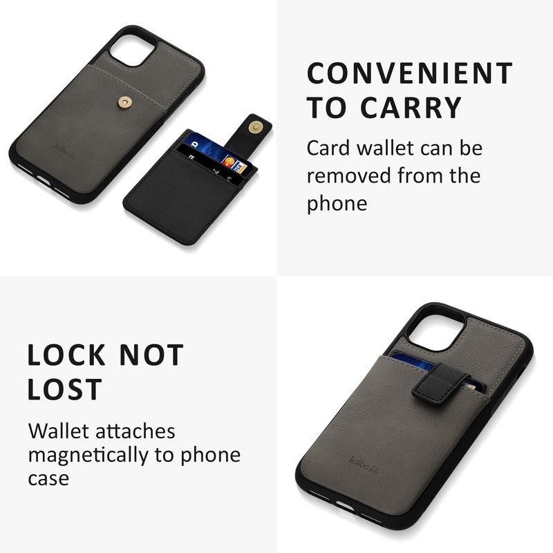 Laptop, Telefoane si Tablete - Telefoane mobile si accesorii - Accesorii Telefoane - Huse telefoane - Husa tip portofel Kalibri pentru iPhone 11, buzunar card, piele ecologica, TPU, gri, negru - Infinity.ro