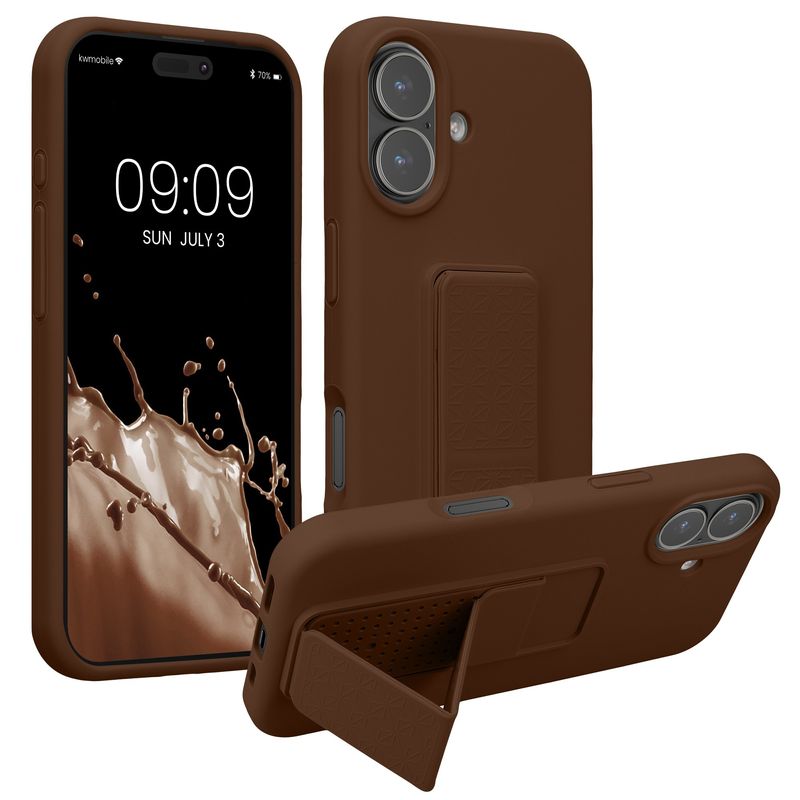 Laptop, Telefoane si Tablete - Telefoane mobile si accesorii - Accesorii Telefoane - Huse telefoane - Husa Kwmobile pentru iPhone 17, functie stand, silicon, maro - Infinity.ro
