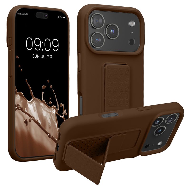 Laptop, Telefoane si Tablete - Telefoane mobile si accesorii - Accesorii Telefoane - Huse telefoane - Husa Kwmobile pentru iPhone 17 Pro, functie stand, silicon, maro - Infinity.ro