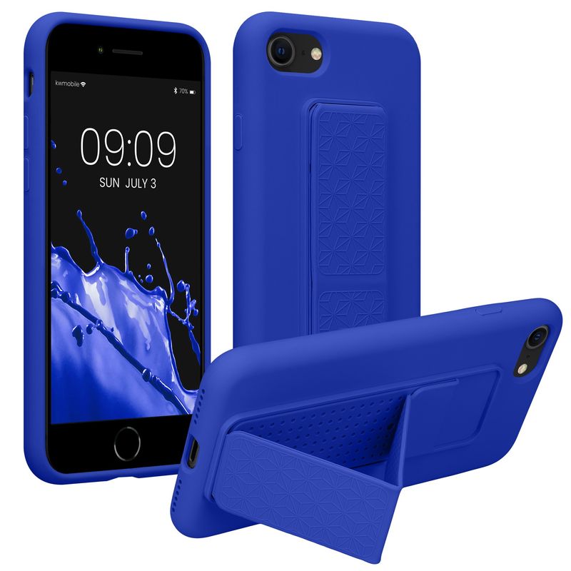 Laptop, Telefoane si Tablete - Telefoane mobile si accesorii - Accesorii Telefoane - Huse telefoane - Husa Kwmobile pentru iPhone SE3/SE2/SE (2022)/SE (2020), functie stand, curea de mana, silicon, albastru - Infinity.ro