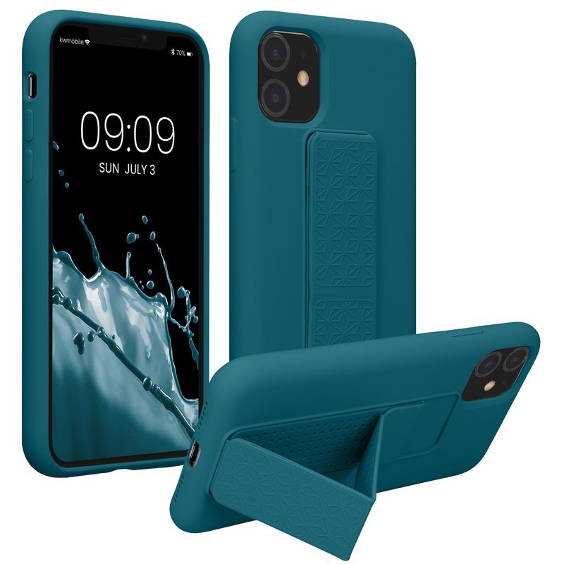 Laptop, Telefoane si Tablete - Telefoane mobile si accesorii - Accesorii Telefoane - Huse telefoane - Husa Kwmobile pentru iPhone 11, functie stand, silicon, turcoaz - Infinity.ro