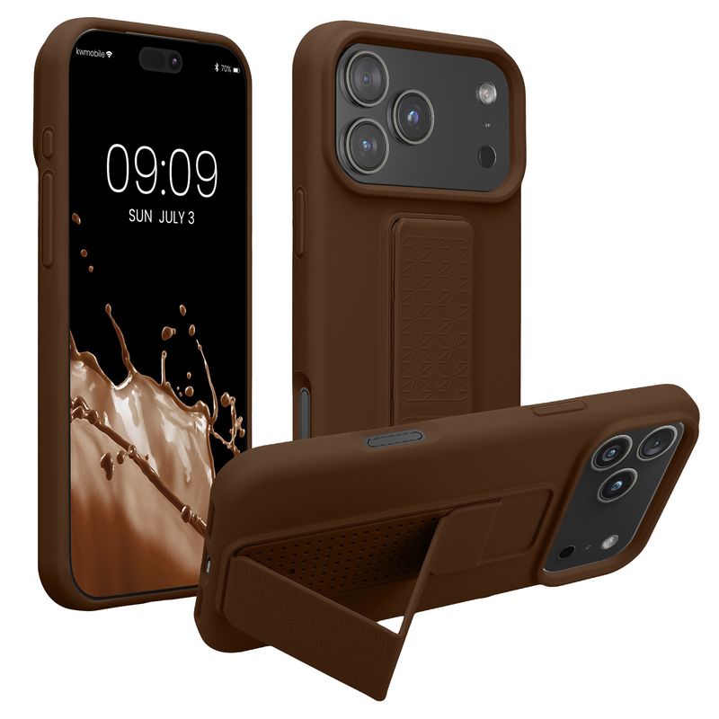 Laptop, Telefoane si Tablete - Telefoane mobile si accesorii - Accesorii Telefoane - Huse telefoane - Husa Kwmobile pentru iPhone 17 Pro Max, functie stand, silicon, maro - Infinity.ro