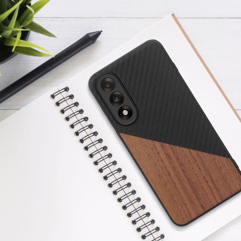 Laptop, Telefoane si Tablete - Telefoane mobile si accesorii - Accesorii Telefoane - Huse telefoane - Husa tip bumper Kwmobile pentru OnePlus Nord 5, protectie la socuri, lemn, TPU, maro, negru - Infinity.ro