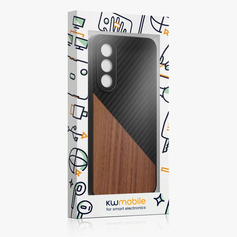 Laptop, Telefoane si Tablete - Telefoane mobile si accesorii - Accesorii Telefoane - Huse telefoane - Husa tip bumper Kwmobile pentru OnePlus Nord 5, protectie la socuri, lemn, TPU, maro, negru - Infinity.ro