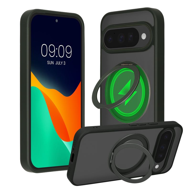 Laptop, Telefoane si Tablete - Telefoane mobile si accesorii - Accesorii Telefoane - Huse telefoane - Husa cu suport Kalibri pentru Google Pixel 10/Pixel 10 Pro, compatibil MagSafe, plastic, aluminiu, verde, transparent - Infinity.ro