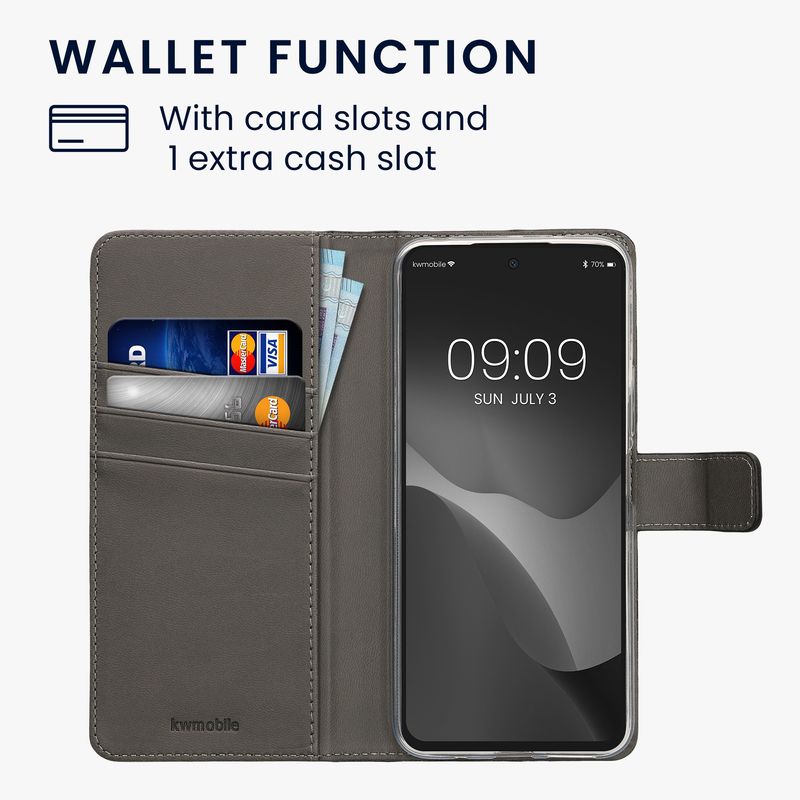 Laptop, Telefoane si Tablete - Telefoane mobile si accesorii - Accesorii Telefoane - Huse telefoane - Husa tip portofel Kwmobile pentru Xiaomi Redmi 13, inchidere magnetica, piele ecologica, alb, negru - Infinity.ro