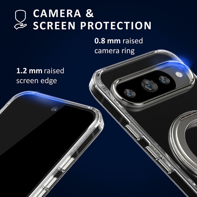 Laptop, Telefoane si Tablete - Telefoane mobile si accesorii - Accesorii Telefoane - Huse telefoane - Husa cu suport Kalibri pentru Google Pixel 10/Pixel 10 Pro, compatibil MagSafe, plastic, aluminiu, argintiu, transparent - Infinity.ro