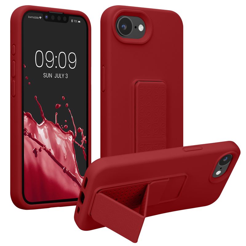 Laptop, Telefoane si Tablete - Telefoane mobile si accesorii - Accesorii Telefoane - Huse telefoane - Husa Kwmobile pentru iPhone 17e/16e, functie stand, curea de mana, silicon, rosu - Infinity.ro