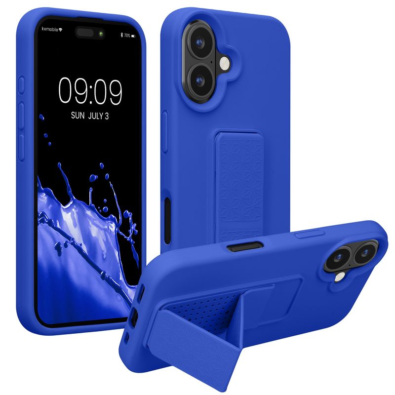 Laptop, Telefoane si Tablete - Telefoane mobile si accesorii - Accesorii Telefoane - Huse telefoane - Husa Kwmobile pentru iPhone 16, functie stand, silicon, albastru baltic - Infinity.ro