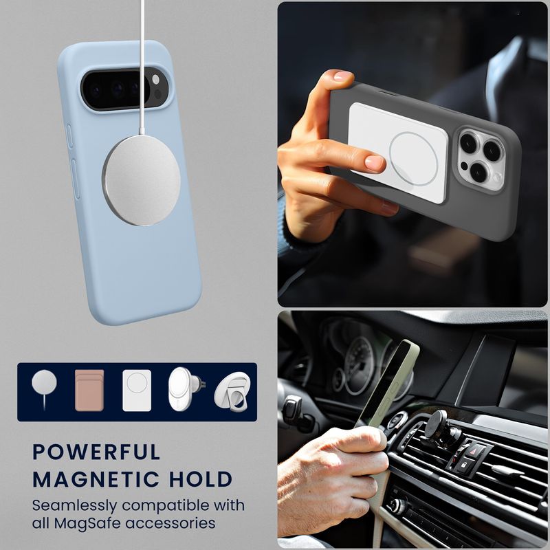 Laptop, Telefoane si Tablete - Telefoane mobile si accesorii - Accesorii Telefoane - Huse telefoane - Husa Kwmobile pentru Google Pixel 10/Pixel 10 Pro, compatibilitate MagSafe, silicon, albastru deschis - Infinity.ro
