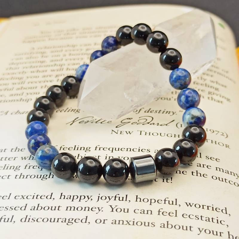 Fashion, accesorii si bijuterii - Barbati - Bijuterii barbati - Bratari barbati - Bratara Barbati pentru protectie impotriva stresului si energiei negative din Turmalina si Lapis Lazuli cu Hematit - Infinity.ro