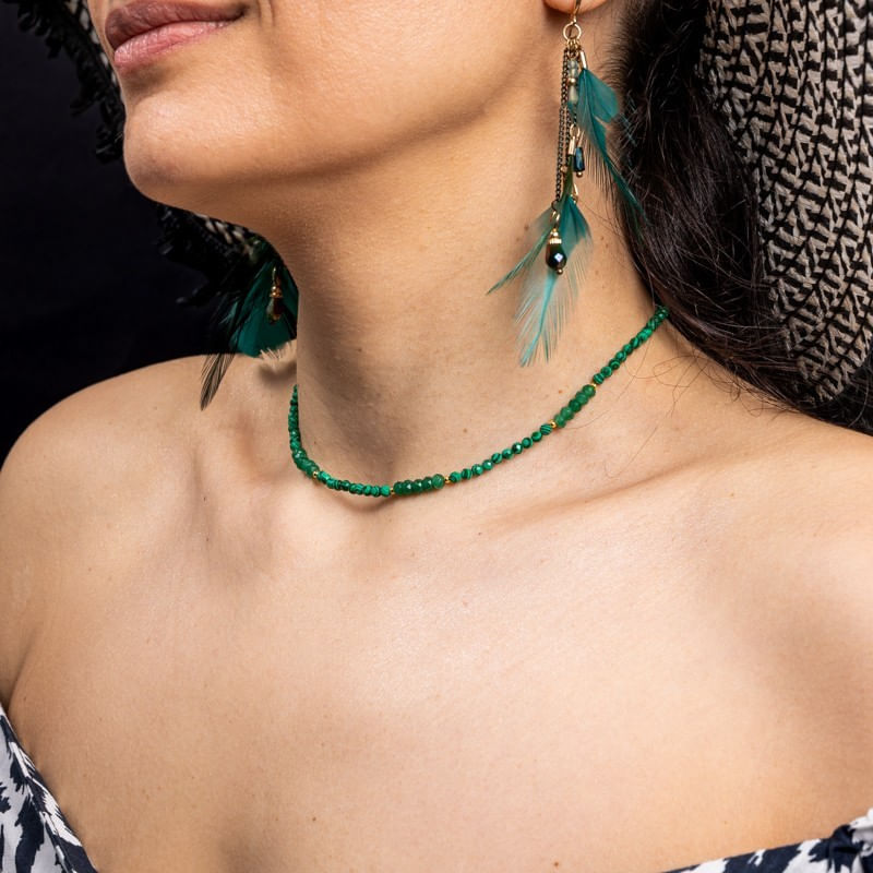 Fashion, accesorii si bijuterii - Femei - Bijuterii femei - Coliere femei - Colier Choker cu pietre sintetice de Malachit si Jad natural cu accesorii si sistem de inchidere argint placat cu aur - Infinity.ro