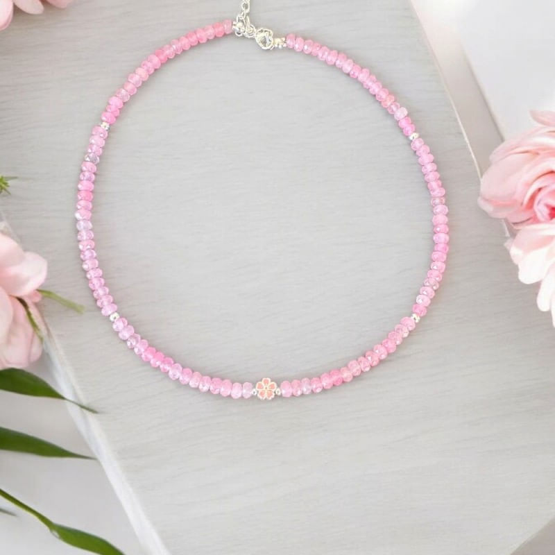Fashion, accesorii si bijuterii - Femei - Bijuterii femei - Coliere femei - Colier choker elegant Anita din cristale de Jad Roz si accesorii din argint 925 - Infinity.ro