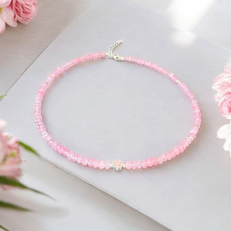 Fashion, accesorii si bijuterii - Femei - Bijuterii femei - Coliere femei - Colier choker elegant Anita din cristale de Jad Roz si accesorii din argint 925 - Infinity.ro