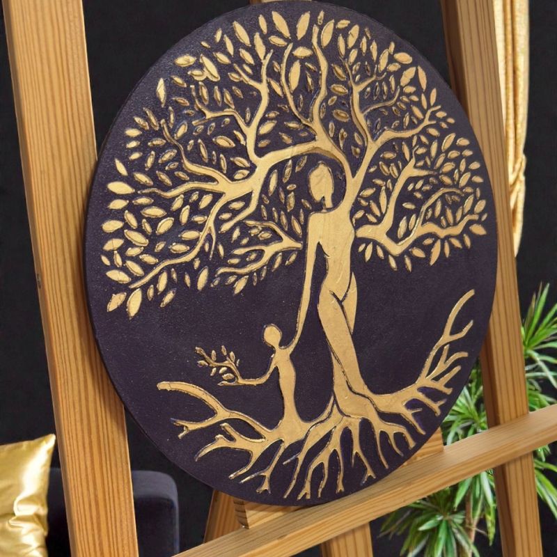 Casa si Gradina - Decoratiuni - Tablouri - Tablou pictat manual-Radacini pentru tine, aripi pentru maine- Mama si copilul, auriu - Infinity.ro