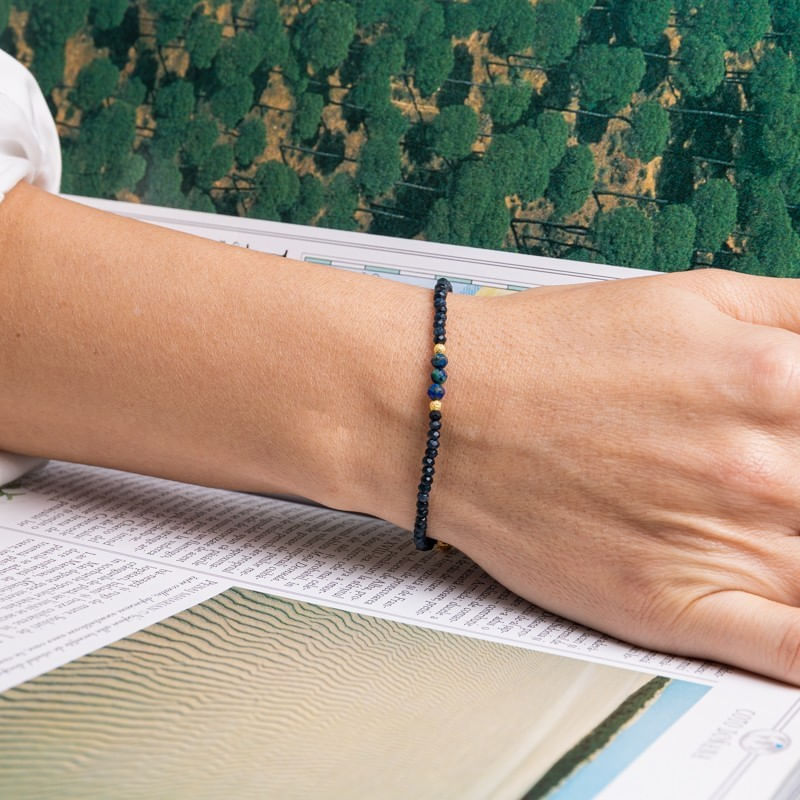 Fashion, accesorii si bijuterii - Femei - Bijuterii femei - Bratari femei - Bratara dama pietre semipretioase Jad Albastru fatetat cu accesorii si sistem de inchidere argint 925 placat cu aur 14K - Infinity.ro