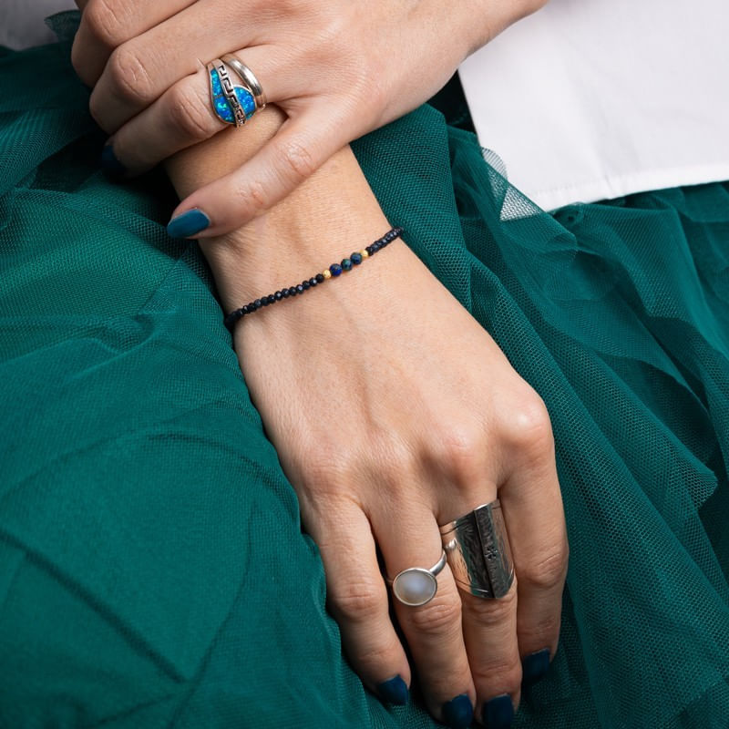 Fashion, accesorii si bijuterii - Femei - Bijuterii femei - Bratari femei - Bratara dama pietre semipretioase Jad Albastru fatetat cu accesorii si sistem de inchidere argint 925 placat cu aur 14K - Infinity.ro