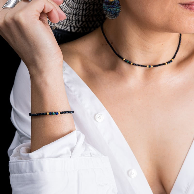 Fashion, accesorii si bijuterii - Femei - Bijuterii femei - Bratari femei - Bratara dama pietre semipretioase Jad Albastru fatetat cu accesorii si sistem de inchidere argint 925 placat cu aur 14K - Infinity.ro