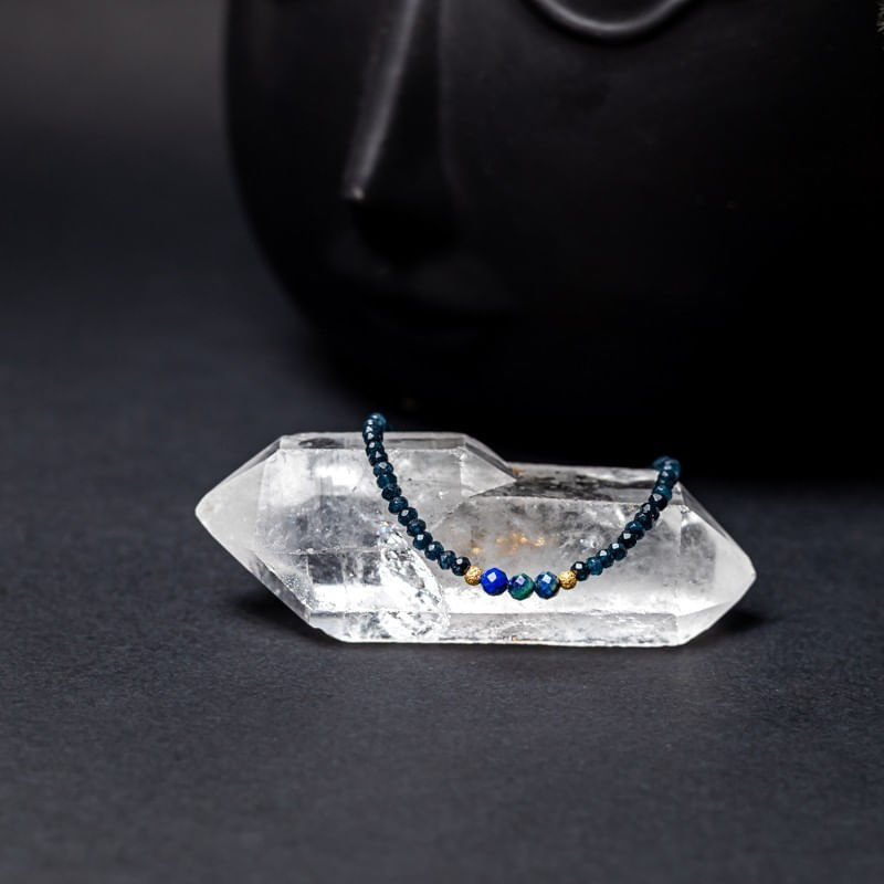 Fashion, accesorii si bijuterii - Femei - Bijuterii femei - Bratari femei - Bratara dama pietre semipretioase Jad Albastru fatetat cu accesorii si sistem de inchidere argint 925 placat cu aur 14K - Infinity.ro